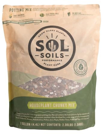 Sol Soils Houseplant Chunky Mix - Fast Draining, Chunky Soil Mix for Indoor Plants - 1 Gallon - Coco Coir, Perlite, Pumice