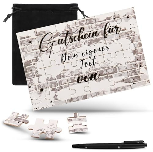 24 Stück Gutschein Puzzle Holz Gutscheinkarte Puzzle zum Selbstgestalten mit Marker und Säckchen Blanko Geschenk Gutschein zum Selber Ausfüllen für Erwachsene Kinder Basteln (Graffiti Wand)