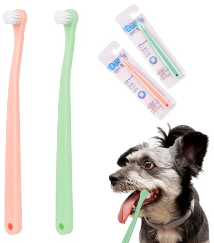 2 Stück Hundezahnbürste, Hunde Zahnbürste Kleine Hund Haustierzahnbürste Katzenzahnbürste Mini-Zahnbürste Weiche Tiefenreinigungsset Tragbar Reisefreundlich und Einfach zu Verwenden für Welpen