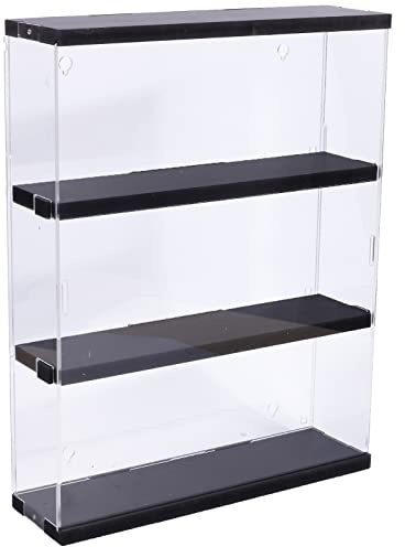 Joodyyoo Vitrine Murale pour Collection, Figurine, Mini Voiture Collection, Objet Manga, 3 étages Acrylique Vitrine avec Couvercle et Base en Bois Noir, Déco Boîte Plexiglas pour Salon