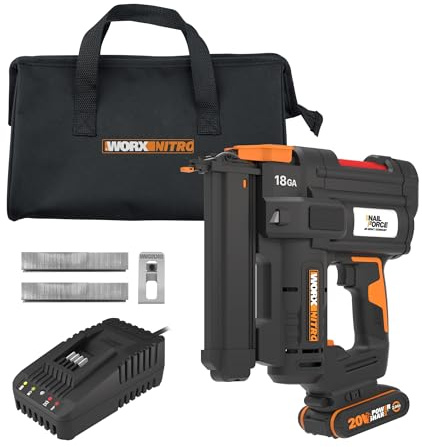 Worx Nitro – elektrisk häftapparat, trådlös, 20 V – 2 Ah – drar upp till 80 häftklamrar per minut – upplåsning utan verktyg – WX844 (levereras med batteri och laddare, 200 häftklamrar 18 GA