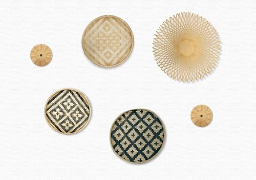 X CLICK - Decoracion Hogar - Cesta de Mimbre - Decoracion Pared Ratan- Decoración Pared - Decoración Hogar - Adornos Pared - Decoracion Casa - Bandejas para decorar - Pack de 6 Uds - Hechas a Mano