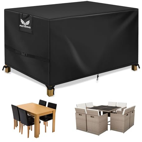 PATWING Housse Salon de Jardin, Housse Table de Jardin, Housses pour Mobilier de Jardin, Bâche de Protection Étanche 600D Oxford Tissu Imperméable (150*150*75cm Modèle amélioré)