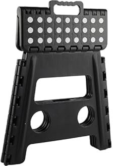 Taburete Plegable con escalón, Taburete niños,para Escuelas, Cocina, baño, Dormitorio, soportar hasta 150kg(Negro, 29x22x27cm)