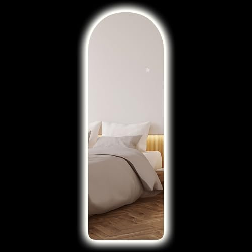 HOMCOM Specchio da Parete ad Arco con Illuminazione LED Regolabile e Controllo Touch, Specchio Illuminato in Vetro Temperato con Funzione Memory, 40x3x120 cm, Trasparente