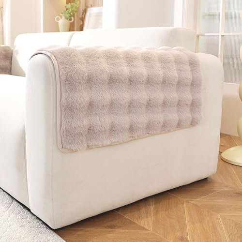 Hittun Non-Slip Couch Arm Covers,Thick Soft Recliner Arm Chair Covers Set of 2 Waterproof Armrest Covers for Sofa, Washable Faux Fur Sofa Arm Cover (Khaki, 24 x 24 2 Pack)