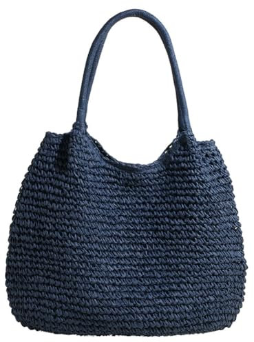 EcoGleam Strohtasche für Damen Summer Stroh Handtasche Strandtasche Schultertasche Geflochtene Tasche Korbtasche Tote Bag Basttasche Groß Gewebte Tasche Shopper Tasche