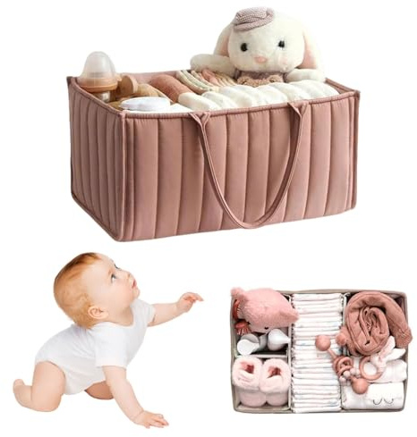 YISKY Organisateur de Couches Portable, panier à couches avec séparateurs amovibles, Panier Rangement Bébé Portable en Feutre, Pour les couches, lingettes et inserts