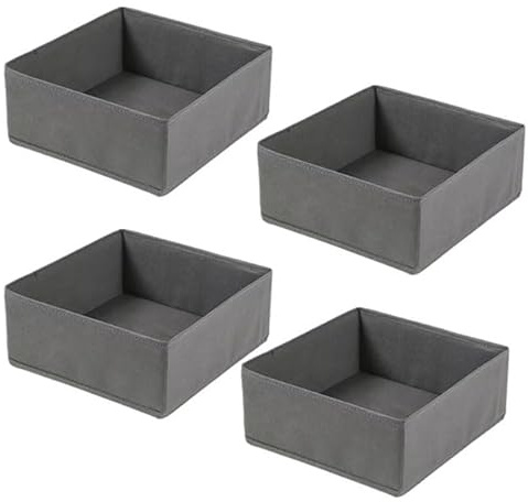 HongChelle 4 PCS Foldable Fabric Storage Boxes, Clothes Drawer Organisers, Wardrobe Storage Organiser for Storing Bras, Shirts, Jeans, Blanket, Toys,Grey