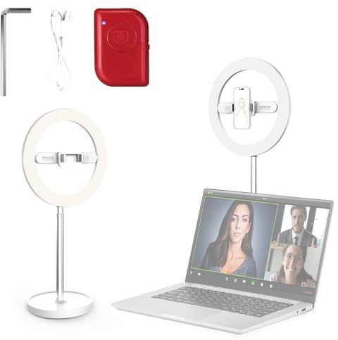 NEEWER Entry Level Version 10 7W LED Selfie Ringlicht mit Tischständer/Phone Holder/3 Modi CRI85+ 3000mAh wiederaufladbare Videokonferenz Ring Light kompatibel mit iPhone Streaming Make up, N17