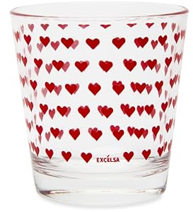 Excelsa Enjoy Lot de 6 verres en verre avec décoration cœurs rouges transparents