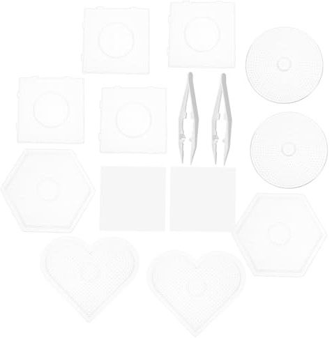 FRCOLOR Tableros Transparentes para Perlas de Fusión Multiusos de Plástico con Formas Variadas Cuadrado Corazón Hexágono Círculo y Clips para Manualidades Creativas y Pulseras