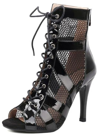 Heels Dance Class Bootie Sandales à Talons Hauts Escarpins Sexy Escarpins Noir Mesh Stiletto Talons Hauts Sandales à Lacets avec Bouche de Poisson Chaussures de Danse pour Femme Sandale Confort