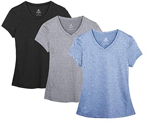 icyzone Träningströjor yogatoppar träningskläder V-ringad T-shirts för kvinnor löpning fitness sport kortärmad t-shirts