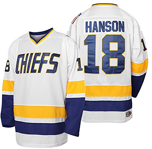Herren Hanson Brother 16 Jack 17 Steve 18 Jeff Charlestown Chiefs Stitched Movie Hockeytrikots, 18 White, L