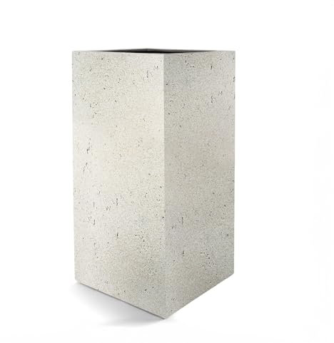 Luca Lifestyle Pflanzkübel ''Grigio High Cube'' Creme Weiß Eckig Hoch Fiberglas *5 Jahre Garantie* - 30x30x80 cm - Premium Qualität - F1641