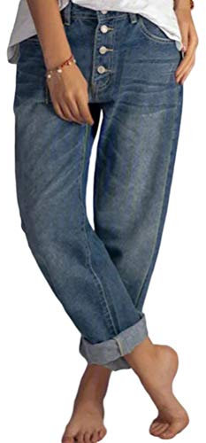 Onsoyours Damen Jeans Boyfriend High Waist Jeanshose Locker Lang Boyfriend Jeans Blau Hose Jeans Straight Lässig Weich Slim Fit Z1 Blau L