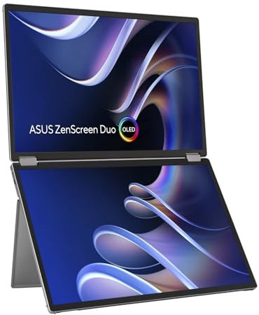 ASUS ZenScreen OLED MQ149CD - Dual 14 Zoll tragbarer USB Monitor - 21 Zoll Arbeitsbereich, 100% DCI-P3, WUXGA 1920x1200, 16:10, 1ms, DisplayHDR 400 TB - Typ-C USB, Mini HDMI, 360°-Scharnier, glänzend