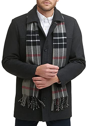 Dockers Men's Weston Wool Blend Coat with Scarf (Regular and Big & Tall), Charcoal/Light Grey Scarf, Medium Regular