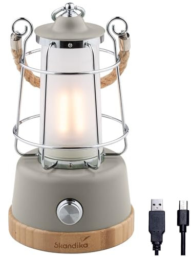 Skandika LED-Lampe Kiruna | Retro Outdoor Campinglampe mit Powerbank, stufenlos dimmbar, kabellos, Akku, aufladbar, USB, warm- und kaltweiß, 75h Leuchtzeit (Kiruna beige)
