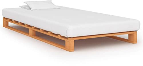 puraday Palettenbett Holzbett 200x90x14 cm Massivholz Bett Gästebett Jugendbett Einzelbett Bettrahmen Massivholzbett Tagesbett Bed Frame Familienbett Betten Braun Massivem Kiefernholz Rahmen