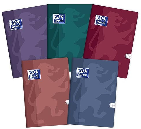 Oxford Touch Notizbuch A4, 60 Blätter, Karo, 5 Stück-Packung Umschlag Farbenmix