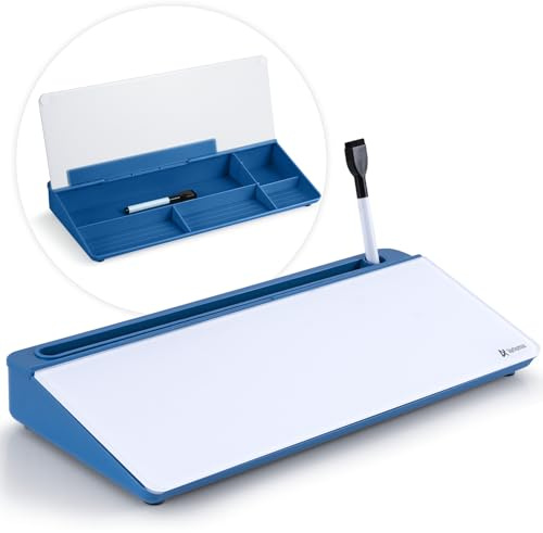 Varhomax Schreibtisch-Whiteboard aus Glas mit Trockenabwischfunktion, Desktop-Whiteboard mit Aufbewahrung, To-Do-Liste, Notizblock, Schreibtisch-Begleiter und Tastaturständer für Zuhause (Blau)