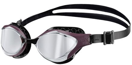 ARENA Unisex-Schwimmbrille für Erwachsene, Air-Bold Swipe, Anti-Beschlag-Training, für Damen und Herren, gepolsterte Dichtungen, überlegener Komfort, verspiegelte Gläser, Silber/Rotwein, 006832-104-NS