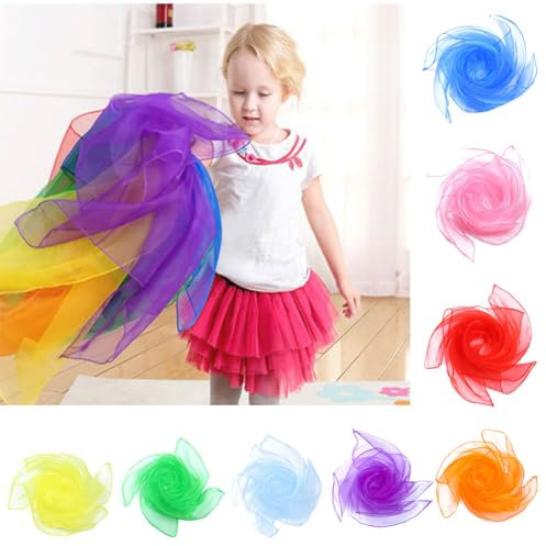 Cutiolly Jongliertücher,8pcs Chiffontücher für Tanzen,Bunt Square Jongliertücher,Kindergarten Tücher,Tanz Tücher,Gymnastiktücher, Aktivitäten Zubehör Dekoration zum Spielen Rhythmik Jonglier
