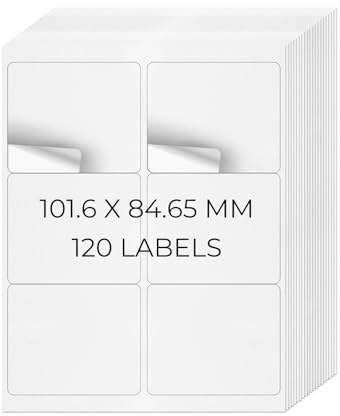 YIKIADA Weiß Universal Etiketten 101,6 × 84,67 MM Vinyl Selbstklebend Ablösbar Blanko Aufkleber Bedruckbar Namenaufkleber Büro Adressetiketten für Tintenstrahl- und Laserdruckern 120 Stück