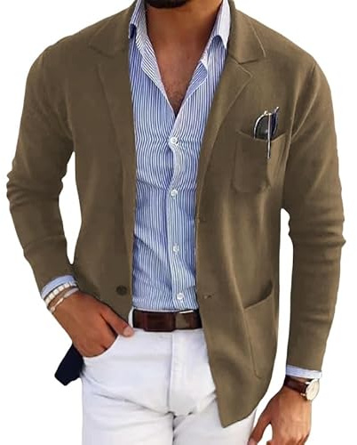 LIUYUYOUGO Americana Hombre,Blazers para Hombre Blazer Elegante Informal De Corte Entallado De Punto Elegante Cárdigan De Dos Botones Chaqueta De Punto Abrigo Deportivo De Manga Larga Chaquetas De