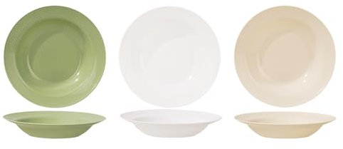 Ayicheyl Platos Hondos 6 Piezas, Platos Postre Plato Hondo 22cm, Plásticos Vajillas Arcopal Moderno Platos Llanos Reutilizable para Ensaladas, Sopas, Cereales, Pasta,Blanco Beige Verde