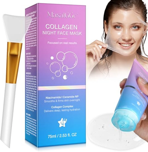 Collagen Night Wrapping Mask, Korean Collagen Face Masks Skincare for Anti Aging, Overnight Face Mask for Peel Off, Glass Skin Mask for Glowing Skin, Korean Skincare, Reducing Sagging Dullness,Firming
