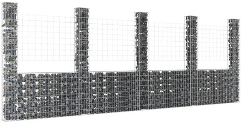 Hoodmeel Gabbione a U con 5 Pali, Gabbioni Metallici, Gabbione per Sassi, Gabbione in Pietra, 500x20x200cm in Ferro