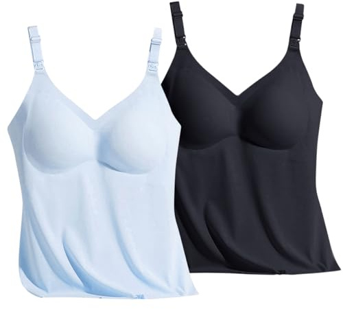 AOOPOO Confezione da 2 Top da Donna Senza Cuciture con Reggiseno Integrato Regolabile per l'Abbigliamento al Seno, Confortevole e Sostegno per Salotto e Dormire l'uso Quotidiano