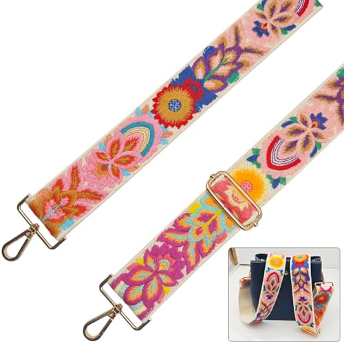 Hibate Floral Women's Wide 2 Replacement Purse Bag Strap for Handbags - Crossbody Shoulder Straps w/Gold Clips (Floral)