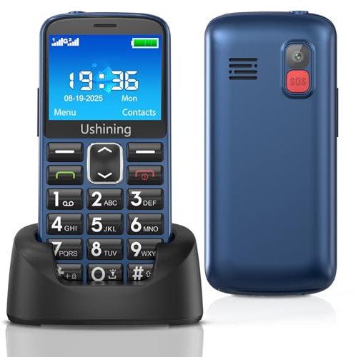 Telephone Portable Senior Débloqué avec Grosses Touches, Grand écran 2,4”, GSM Double SIM Téléphone Portable Basique pour Personnes âgées avec Haute Volume, HAC, SOS Fonction, Station de Charge, Bleu