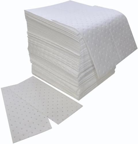 NBYTLT 200 PCS Oil Absorbent Pads, 50 x 40 cm Spill Absorbent Pads, White General Purpose Absorbent Mat, for Diesel, Gasoline, Automotive and Hydraulic Oil