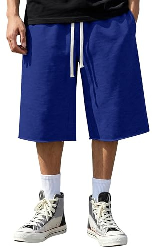 LVCBL Men's 3/4 Length Shorts Cotton Casual Capri Baggy Sweat Shorts Cropped Loose Fit Gym Trousers