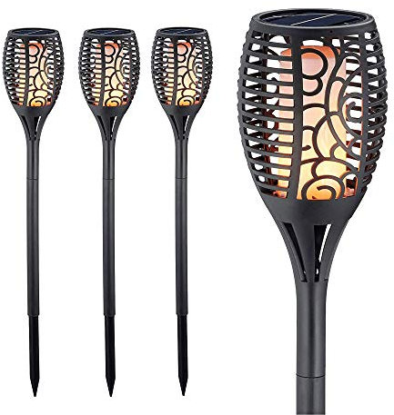 Solarfackel für Aussen | 4er Set | XXL H75cm | Gartenfackel mit realistischem Flammenflackern