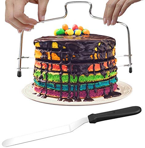 BIGKASI Filo Taglia Torte Torta Affettatrice in Acciaio Inossidabile Tagliatorte in Filo d'Acciaio con 2 Fili di Ricambio Regolabile Doppio Filo Torta Taglierina Affettatrice e Spatole Torta Coltello