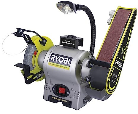 Ryobi - Torno de banda y disco de 250 W - motor de inducción - muela diam. 150 mm – Tamaño de la banda 50 x 686 mm – Lámpara de trabajo integrada – RBGL250G