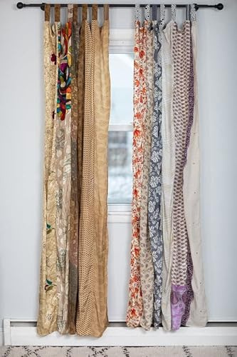 Rajbhoomi Assorted Sari Colorful Curtains Light-Filtering – Boho Curtains, Bed Canopy Panel, Tapestry or Window Treatment White Color (84 X 43 Inches)