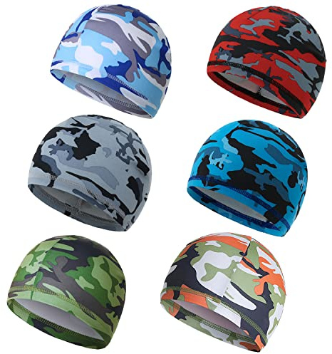 ENASGLOO 6 Pieces Cooling Skull Caps Helmet Liner Sweat Wicking Hats Running Cycling Beanie for Men Women (Camouflage Color)