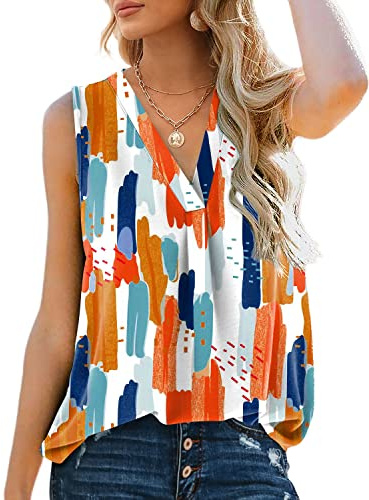 Aokosor Vest for Womens Summer Top Ladies V Neck Sleeveless Casual Chiffon Tank Colorful Size 18-20