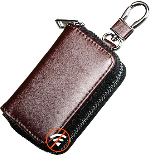 Frienda Faraday Car Key Case Fob Protector for Car Carbon Fiber Auto RFID Signal Blocking Bag Anti-theft Storage Bags(Brown)