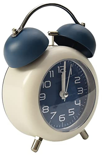 Réveil à double cloche en métal, vintage, sans tic-tac, réveil analogique silencieux avec veilleuse pour la maison, le bureau, les chevets, la chambre à coucher, les voyages - Bleu