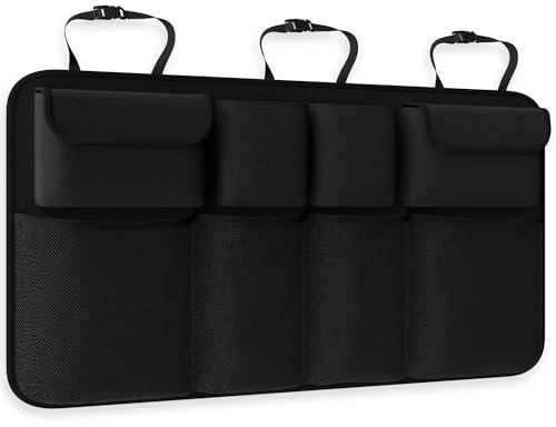 ZENO Car Boot Seat Organiser with Adjustable Straps | 8 Storage Accessories Organisers | Seat Back Protector | Large Interior Travel Storage | Foldable Cargo Net Car Backseat Cover Gadgets