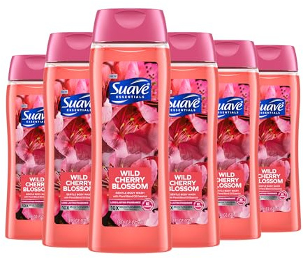 Suave Moisturizing Body Wash, with Wild Cherry Blossom and Vitamin E Extract, No Parabens, No Phtahaltes, 18 Oz Pack of 6
