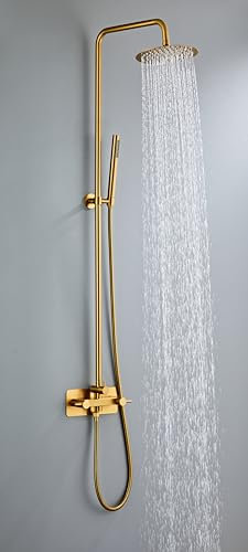 AIYA Bath Douche de jardin en acier inoxydable - Douche d'extérieur de qualité supérieure pour le jardin - Avec thermostat, douchette à main et fonction anti-calcaire - Chaud et froid - Installation